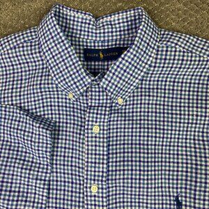 NWOT Ralph Lauren 100% Linen Button Down Short Sleeve Shirt Mens 2XB Blue Purple